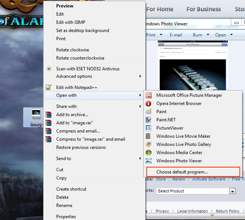 Quick Access Menu, Choose Default Program